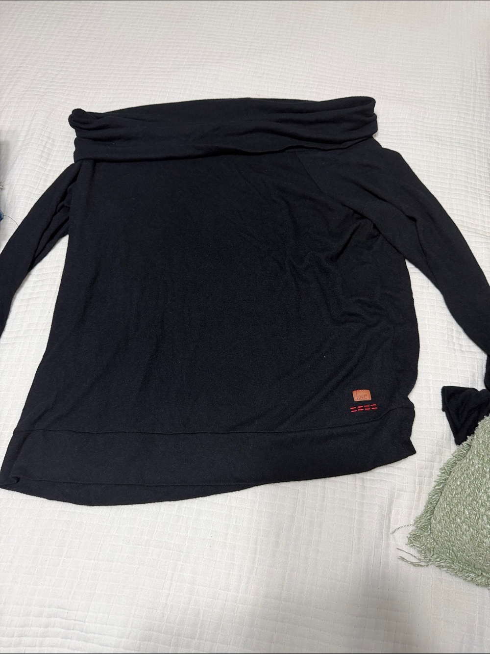 Love Black Off-the-Shoulder Folded Neck Sweatshirt